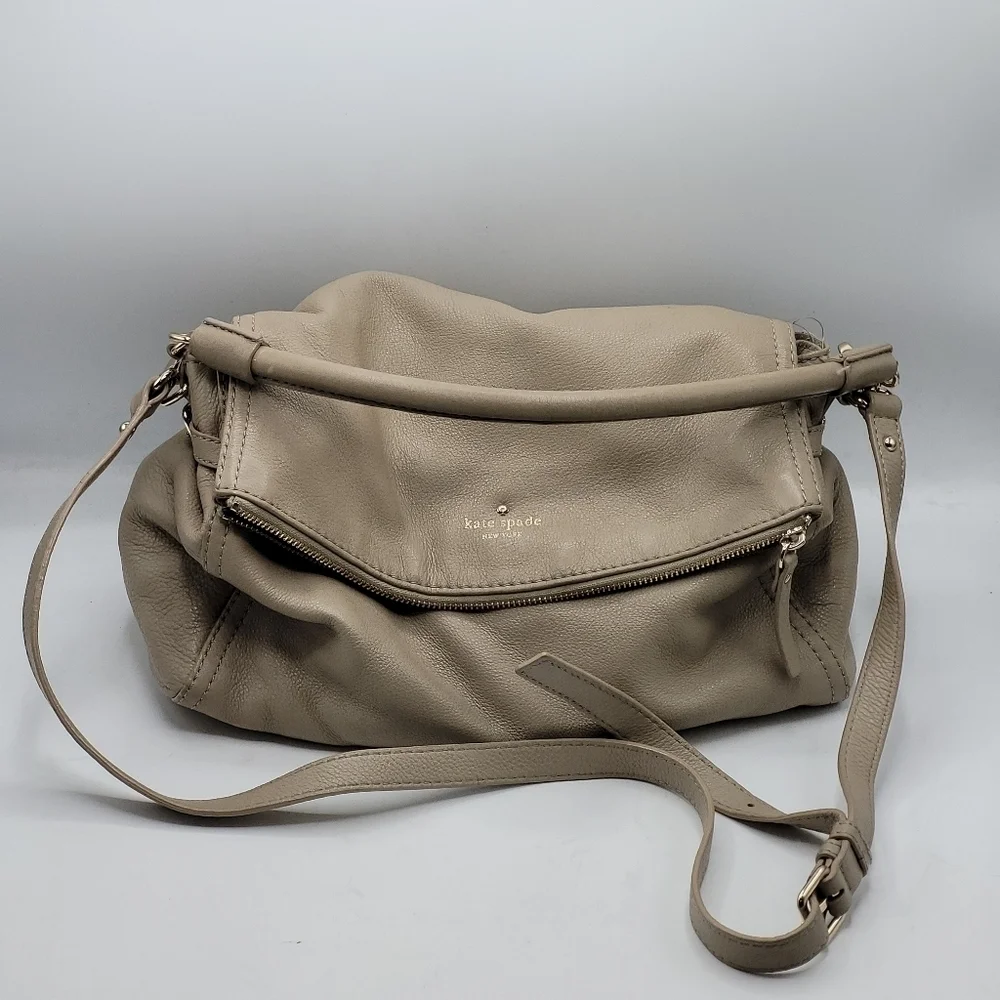 Kate Spade Boerum Place Devin Pebbled‎ Beige Leather Satchel Crossbody Bag